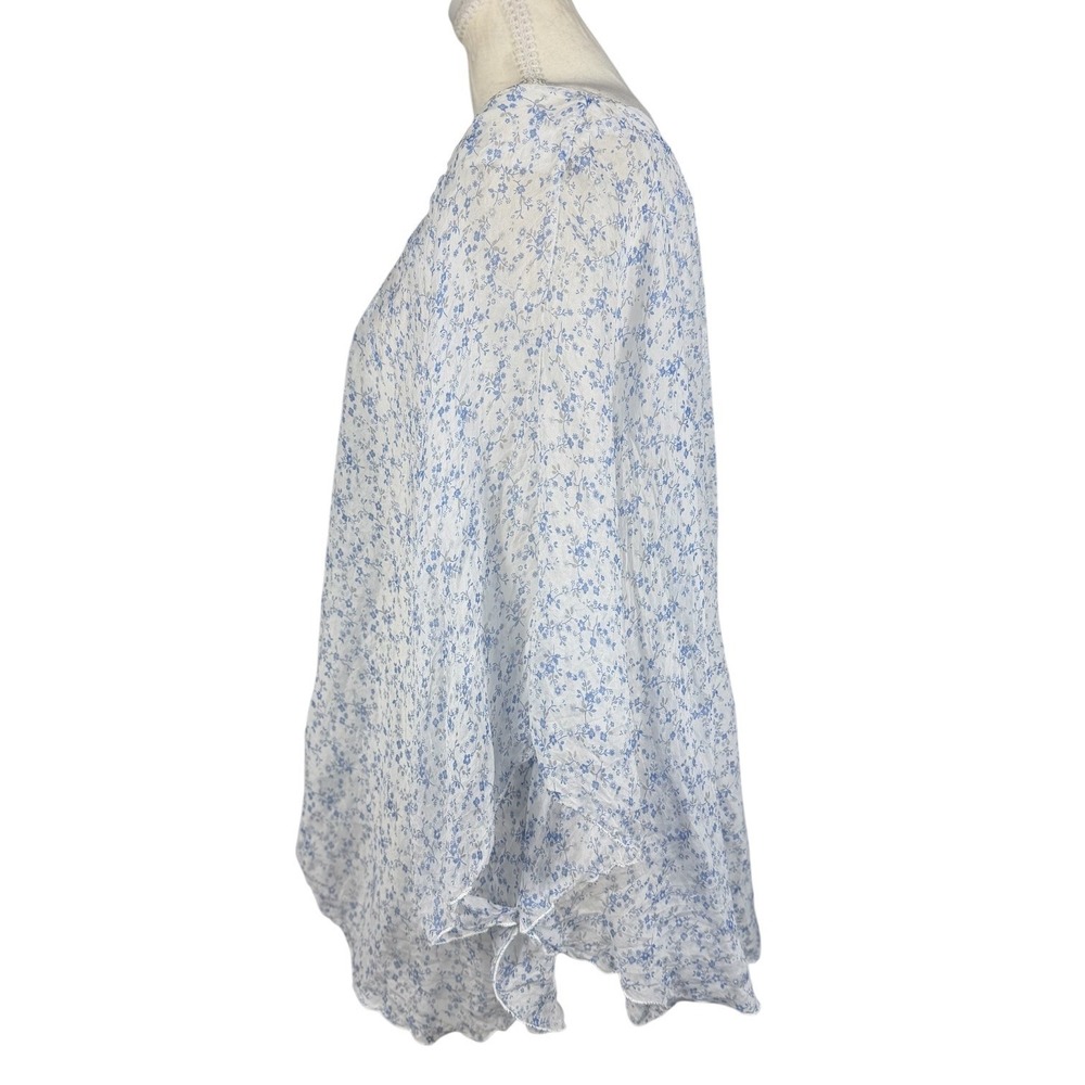 Marina Gigli Blouse Womens Small Blue Floral Silk Off Shoulder Made In Italy - Picture 5 of 11